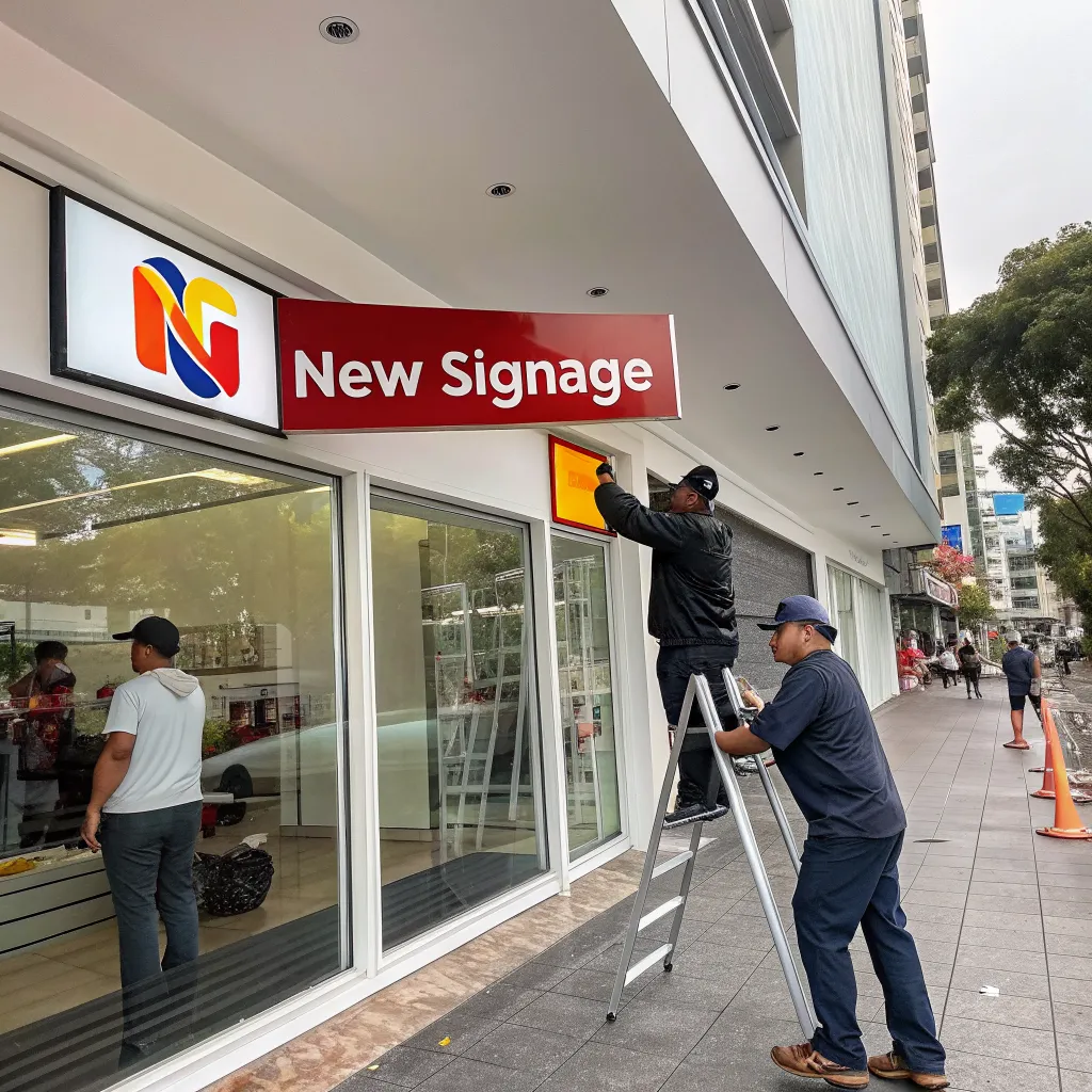 Business storefront signage installation